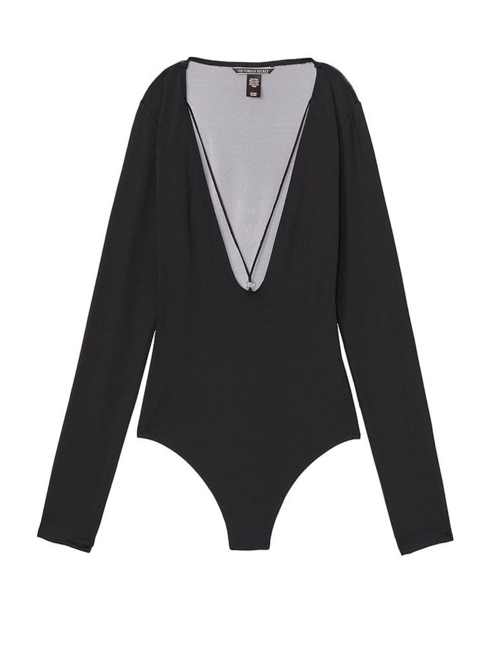 Victoria’s Secret Black Deep V Mesh Long Sleeve Bodysuit L
